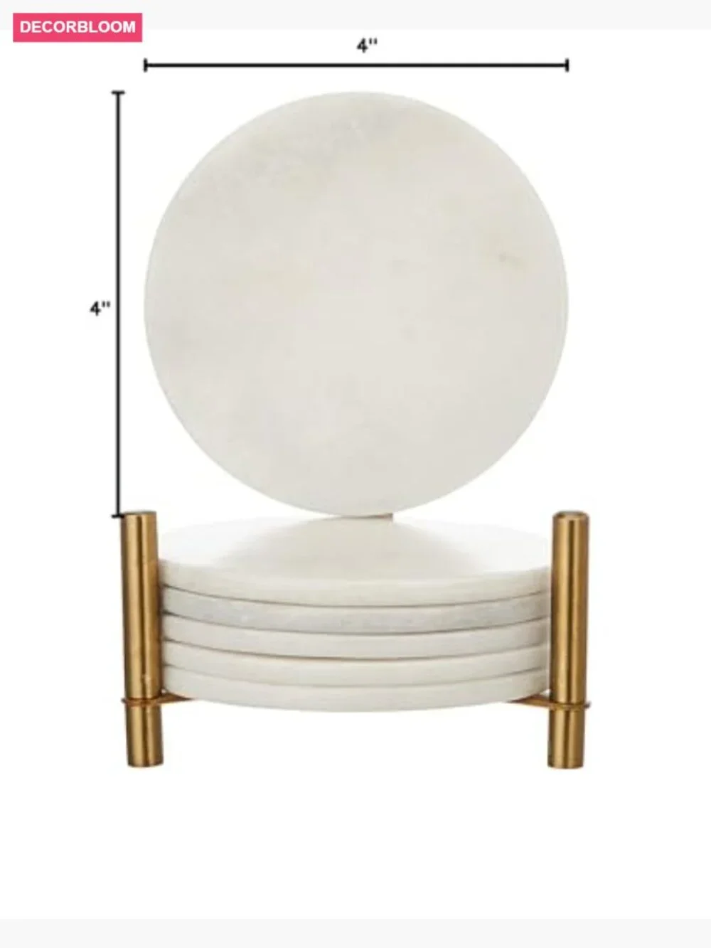 Natural Marble Coasters Set of 6 with Metal Holder, 3.5-Inch, 5 mm Thick,